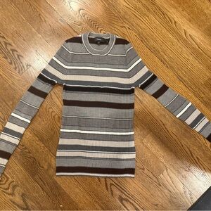 Theory Women's Striped Crewneck Sweater in Brown and Gray